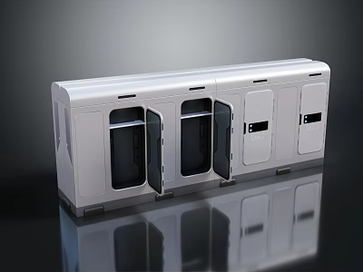 Modern White Long Cabinet With Multiple Open Doors Dark Interior And Smooth Reflective Base 3d model