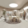 Modern Clothing Store Interior With Mannequins Hats Clothing Racks And Plants