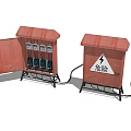 Red Industrial Electrical Control Boxes with Open Door Switches Wires and Warning Sign