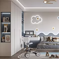 Cozy Kids Room Interior With Cloud Star Wall Decor Bed Toys And Round Rug 3d model