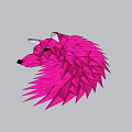 Pink Low Poly Wolf Head Wall Decor With Geometric Design And Gray Background