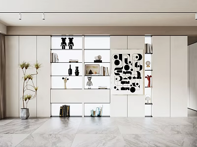 Modern White Decorative Cabinet With Open Shelves Books And Decorative Ornaments 3d model