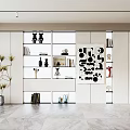 Modern White Decorative Cabinet With Open Shelves Books And Decorative Ornaments