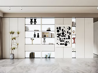 Modern Decorative Cabinet Background Wall Moulding Wall Decorative Rack Doll Ornaments Green Planting 3d model