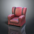Classic Red Leather Armchair With Padded Armrests And Sturdy Wooden Legs