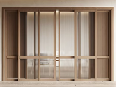 Modern Wooden Sliding Doors With Glass Panels For Interior Design 3d model