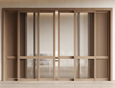 Modern Wooden Sliding Doors With Glass Panels For Interior Design 3d model