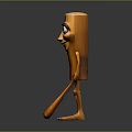 Wooden Cartoon Character With Smiling Face Big Eyes Arms Legs Holding Wooden Spoon