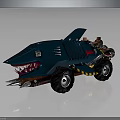 Shark Shaped Blue Modified Vehicle Featuring Sharp Teeth And Large Wheels Design 3d model