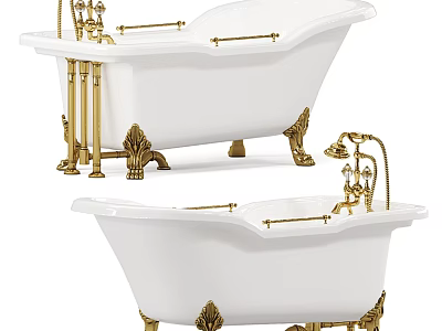 White Vintage Bathtub With Gold Fixtures Ornate Legs And Classic Design 3d model