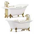 White Vintage Bathtub With Gold Fixtures Ornate Legs And Classic Design