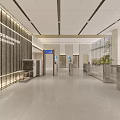 Modern Reception Desk Interior Design With LOGO Display Glass Partitions And Wooden Shelves