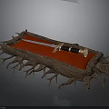 Elegant Root Decorated Display Stand With Red Cushion And Ornate Sword
