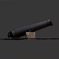 Antique Black Cannon Placed On Square Stone Platform With Support Blocks 3d model