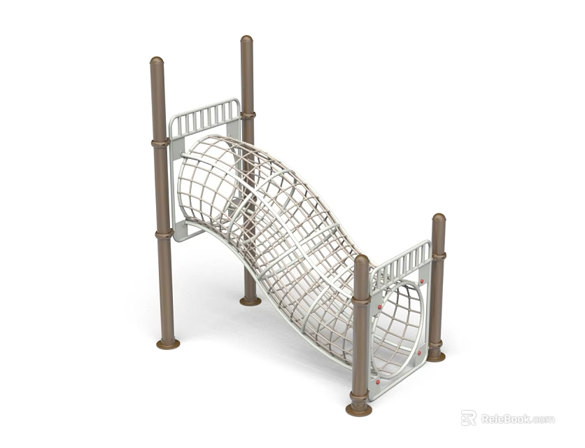 Outdoor Playground Equipment Net Slide Structure With Metal Support Posts For Children 3d model