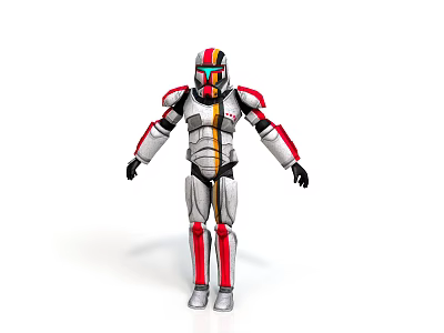 Futuristic Robot Armor Design With Red White Gray Helmet And Armored Body 3d model