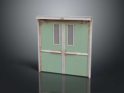 Light Green Double Door Cabinet With White Frame And Glass Panels 3d model