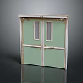 Light Green Double Door Cabinet With White Frame And Glass Panels