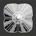 Silver Decorative Furniture Piece With Intricate Geometric Patterns And Pointed Top On Reflective Surface