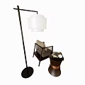 New Chinese-style Armchair Single Sofa Floor Lamp Coffee Table 3d model