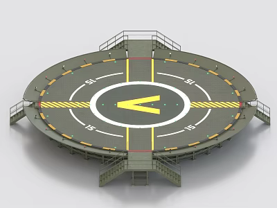 Industrial Circular Platform Equipment With Yellow Arrow Numbered Markers Railings And Stairs 3d model