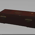 Red Wooden Box With Gold Metal Clasps And Circular Carved Design