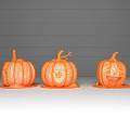 Three Orange Vegetable Pumpkins With Cute Smiling Faces On Dark Background 3d model