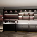 Elegant Luxury Retail Store Interior With Wooden Shelves Marble Counter And Lighting