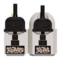 Black And White Industrial Mechanical Devices With Circular Components And Vertical Pipes