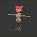 Cartoon Fox Game Character With Grey Hoodie Green Plaid Skirt And Black Boots