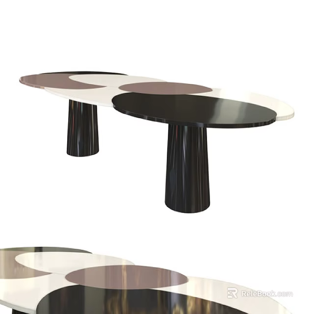 Modern Sofa and Coffee Table Set with Black Brown White Circular Patterns and Cylindrical Legs 3d model 