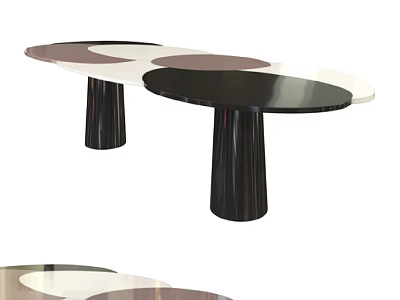 Modern Sofa and Coffee Table Set with Black Brown White Circular Patterns and Cylindrical Legs 3d model