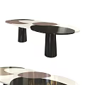 Modern Sofa and Coffee Table Set with Black Brown White Circular Patterns and Cylindrical Legs