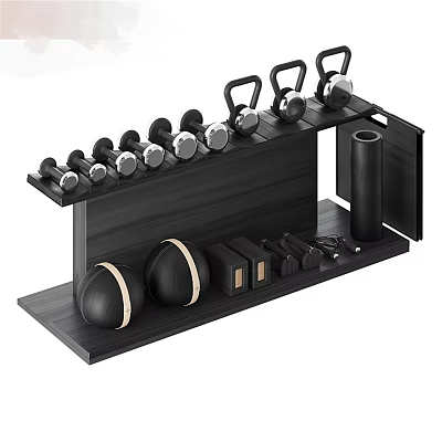 Home Gym Fitness Equipment Storage Rack With Dumbbells Kettlebells And Medicine Balls 3d model