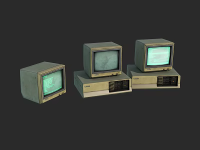 Vintage Retro Computers with Old CRT Monitors and Green Display Screens 3d model