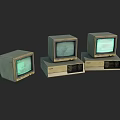 Vintage Retro Computers with Old CRT Monitors and Green Display Screens