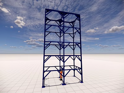 Public Facility Metal Tower Structure Blue Frame Construction With Person At Base Under Blue Sky 3d model