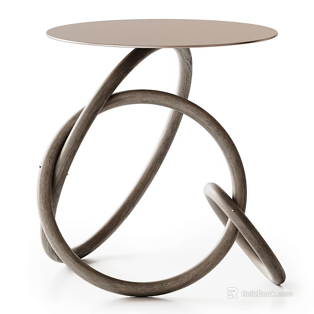 Modern Wooden Side Table With Intertwined Loop Legs And Round Top 3d model