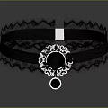 Elegant Black Lace Choker With Silver Decoration And Black Gem Pendant
