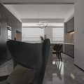 Modern Living and Dining Room Interior With Marble Wall TV Sofa And Coffee Table