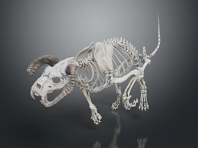 Animal Skeleton Display With Detailed Anatomical Structure And Curved Horns 3d model