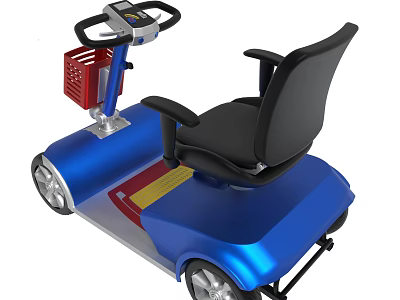 Blue Electric Mobility Scooter With Black Seat And Red Basket 3d model