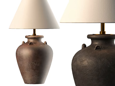 Two Modern Table Lamps with Brass Poles Textured Brown Bases and White Shades 3d model