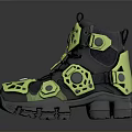 Stylish Modern Sneakers Design With Black And Neon Green Hollowed Out Patterns And Thick Sole