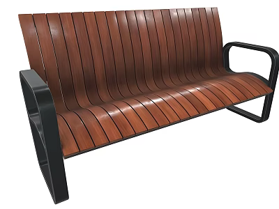 Modern Outdoor Chair With Wooden Striped Seat Black Metal Frame And Armrests 3d model