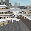 Modern Commercial Complex Architecture With Multi level Glass Facade Open Walkways And Illuminated Stores 3d model