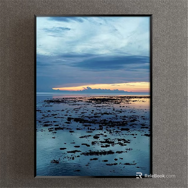 Scenic Sunset Landscape Painting With Cloudy Sky And Sea Surface Reflection 3d model 