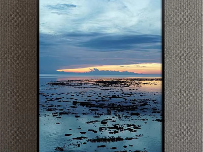 Scenic Sunset Landscape Painting With Cloudy Sky And Sea Surface Reflection 3d model