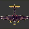 Vintage Twin Engine Airplane in Purple and Yellow with Surface Reflection