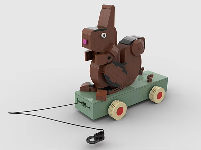 Building Blocks Rabbit Shaped Pull Toy With Green Base And Rolling Wheels 3d model